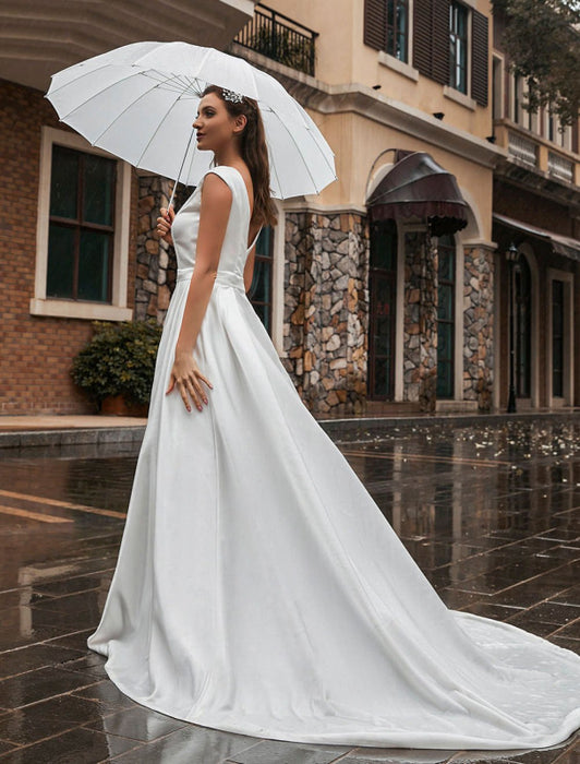 A-line Wedding Dresses Sleeveless Sash Jewel Neck -Bridelily A-line Wedding Dresses Sleeveless Sash Jewel Neck -Bridelily