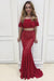 Affordable Amazing Precious Two Piece Off-the-Shoulder Burgundy Prom with Ruffles Lace Formal Dress - Prom Dresses