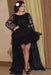 Affordable Awesome Exquisite Black High-low Scoop Plus Size Long Sleeve Satin Prom Dress with Lace Top - Prom Dresses