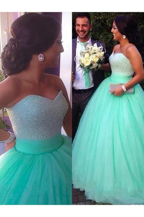Affordable Glorious Sleek Ball Gown Sleeveless Sweetheart Tulle Brush Train Beading Plus Size Prom Dresses - Prom Dresses