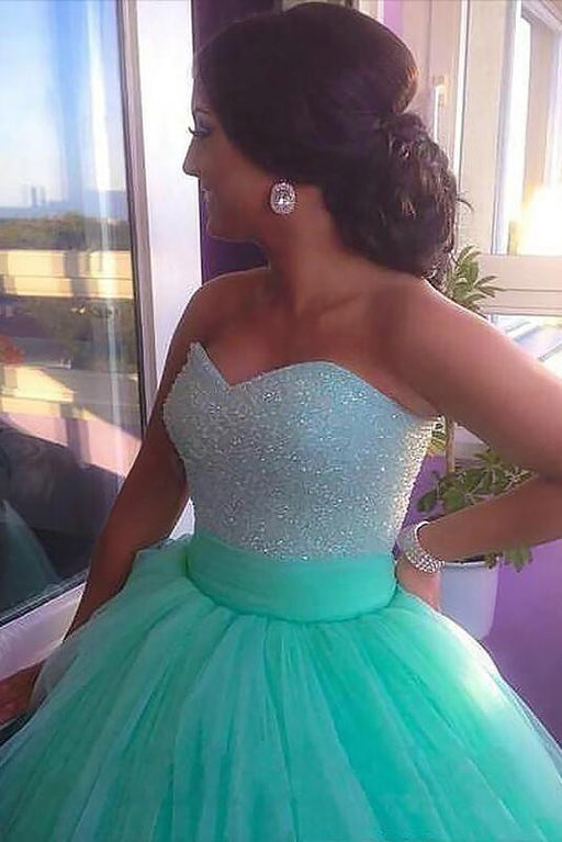 Affordable Glorious Sleek Ball Gown Sleeveless Sweetheart Tulle Brush Train Beading Plus Size Prom Dresses - Prom Dresses