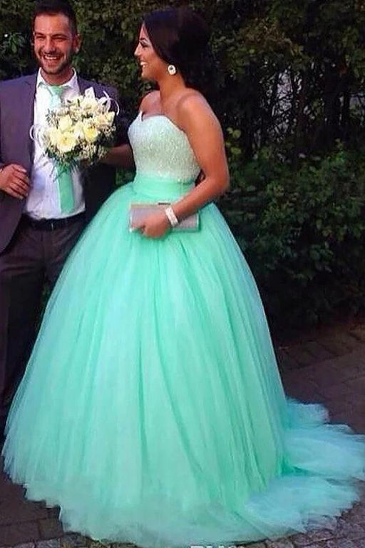 Affordable Glorious Sleek Ball Gown Sleeveless Sweetheart Tulle Brush Train Beading Plus Size Prom Dresses - Prom Dresses