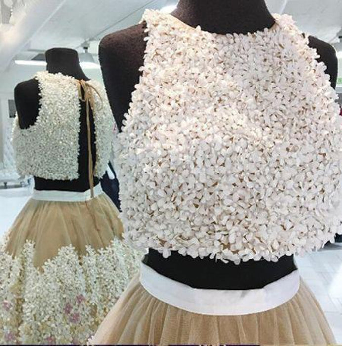 Affordable Glorious Two Pieces Tulle Appliques Sleeveless Homecoming A-line Mini Party Dresses - Prom Dresses