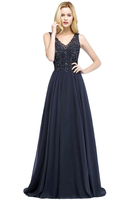 Elegant V-Neck Chiffon Aline Bridesmaid Dress Sleeveless Lace Beadings Wedding Guest Dress
