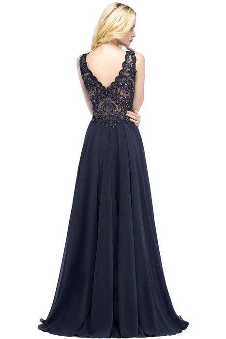Elegant V-Neck Chiffon Aline Bridesmaid Dress Sleeveless Lace Beadings Wedding Guest Dress