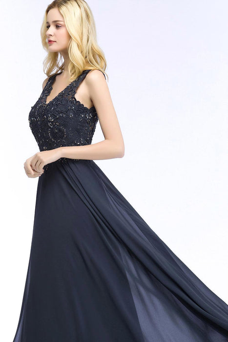 Elegant V-Neck Chiffon Aline Bridesmaid Dress Sleeveless Lace Beadings Wedding Guest Dress