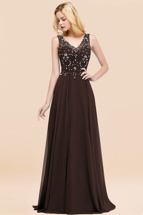 Elegant V-Neck Chiffon Aline Bridesmaid Dress Sleeveless Lace Beadings Wedding Guest Dress
