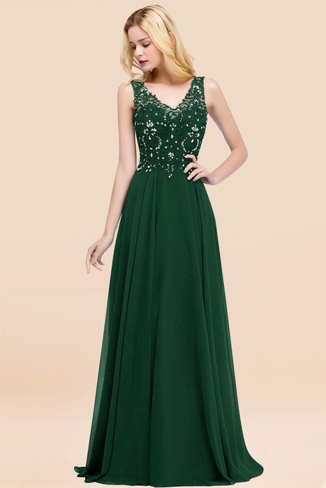 Elegant V-Neck Chiffon Aline Bridesmaid Dress Sleeveless Lace Beadings Wedding Guest Dress