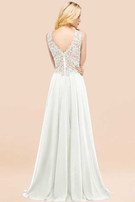 Elegant V-Neck Chiffon Aline Bridesmaid Dress Sleeveless Lace Beadings Wedding Guest Dress