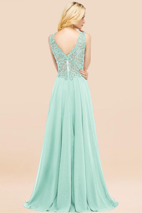 Elegant V-Neck Chiffon Aline Bridesmaid Dress Sleeveless Lace Beadings Wedding Guest Dress