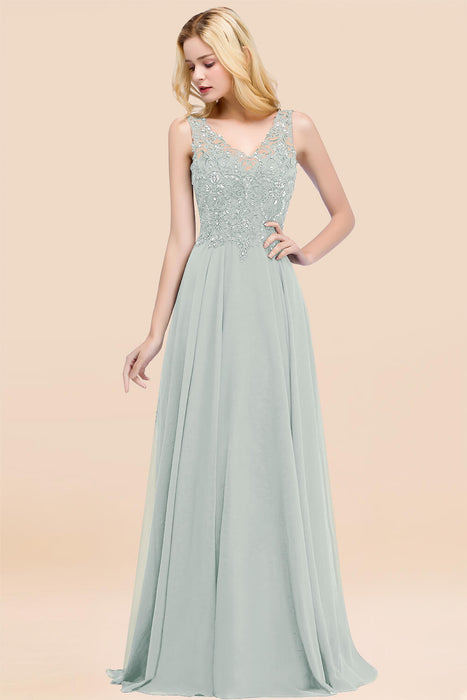 Elegant V-Neck Chiffon Aline Bridesmaid Dress Sleeveless Lace Beadings Wedding Guest Dress