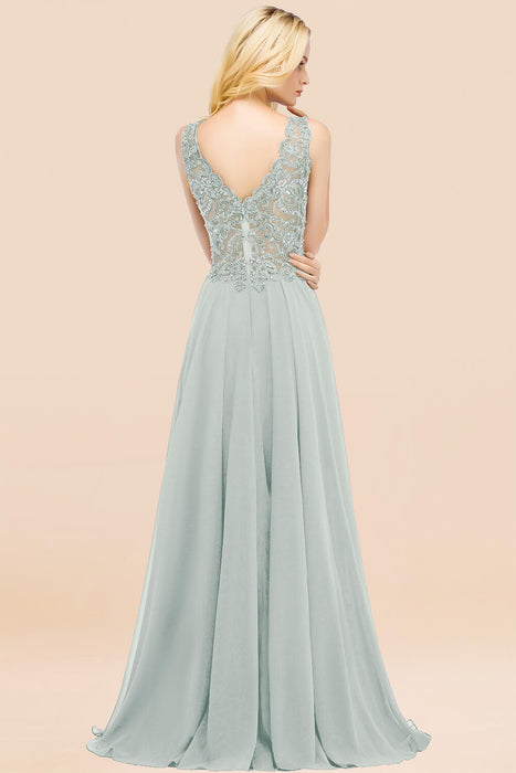 Elegant V-Neck Chiffon Aline Bridesmaid Dress Sleeveless Lace Beadings Wedding Guest Dress