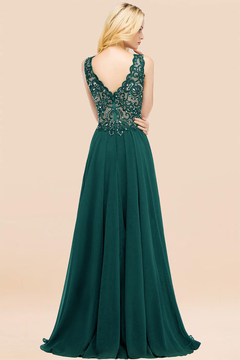 Elegant V-Neck Chiffon Aline Bridesmaid Dress Sleeveless Lace Beadings Wedding Guest Dress