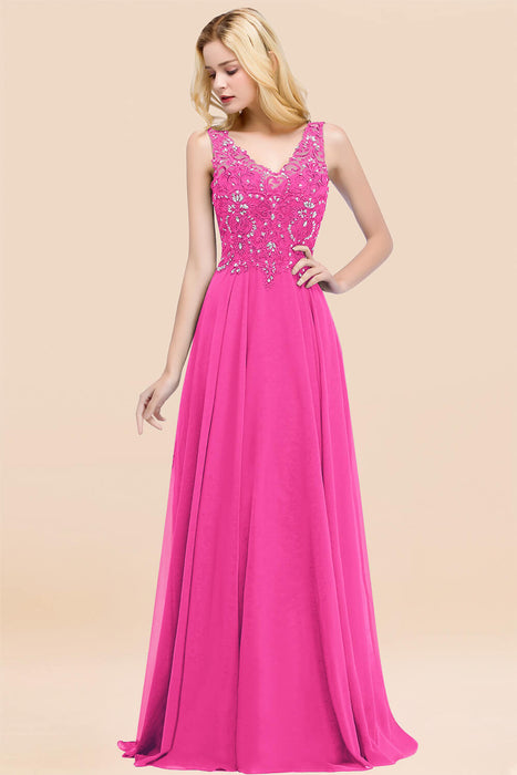 Elegant V-Neck Chiffon Aline Bridesmaid Dress Sleeveless Lace Beadings Wedding Guest Dress