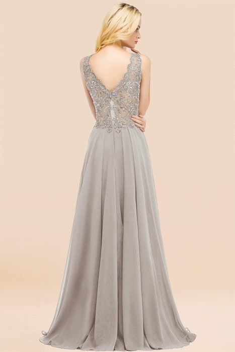 Elegant V-Neck Chiffon Aline Bridesmaid Dress Sleeveless Lace Beadings Wedding Guest Dress