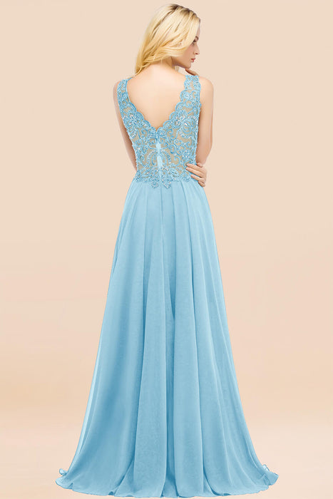 Elegant V-Neck Chiffon Aline Bridesmaid Dress Sleeveless Lace Beadings Wedding Guest Dress