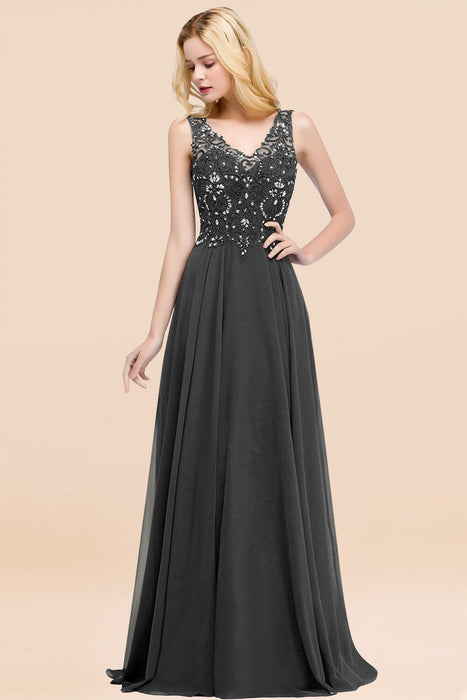 Elegant V-Neck Chiffon Aline Bridesmaid Dress Sleeveless Lace Beadings Wedding Guest Dress