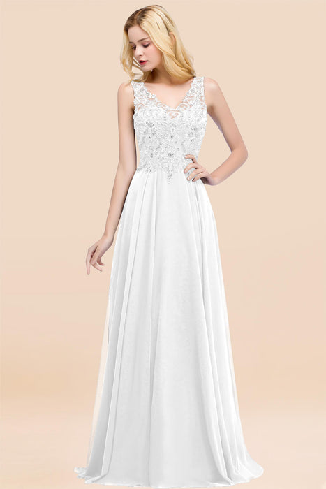 Elegant V-Neck Chiffon Aline Bridesmaid Dress Sleeveless Lace Beadings Wedding Guest Dress