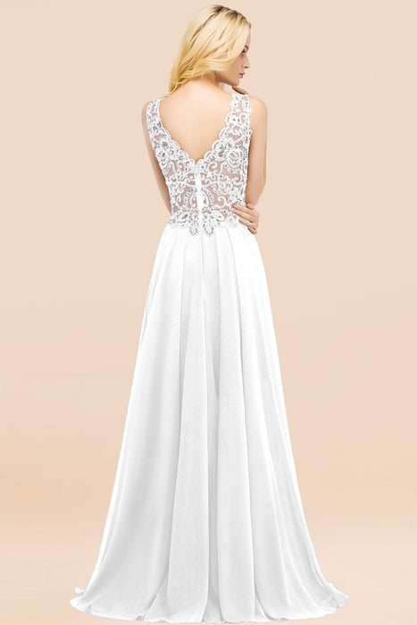 Elegant V-Neck Chiffon Aline Bridesmaid Dress Sleeveless Lace Beadings Wedding Guest Dress