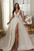 Aline Sleeveless Front Split Wedding Dress V-neck Sequins Bridal Dress - wedding dresses