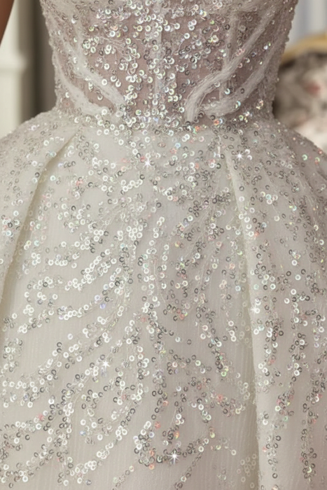 Aline Sleeveless Front Split Wedding Dress V-neck Sequins Bridal Dress - wedding dresses