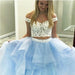 Amazing Elegant Two Piece Off-the-Shoulder Tiered Blue Tulle Long Prom Dress with Lace - Prom Dresses