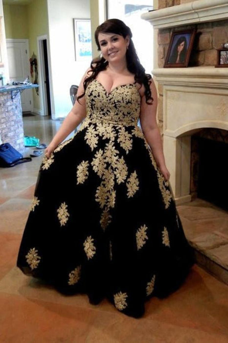 Amazing Graceful Latest Black Spaghetti Straps Sleeveless Applique Floor-Length Tulle Plus Size Prom Dresses - Prom Dresses