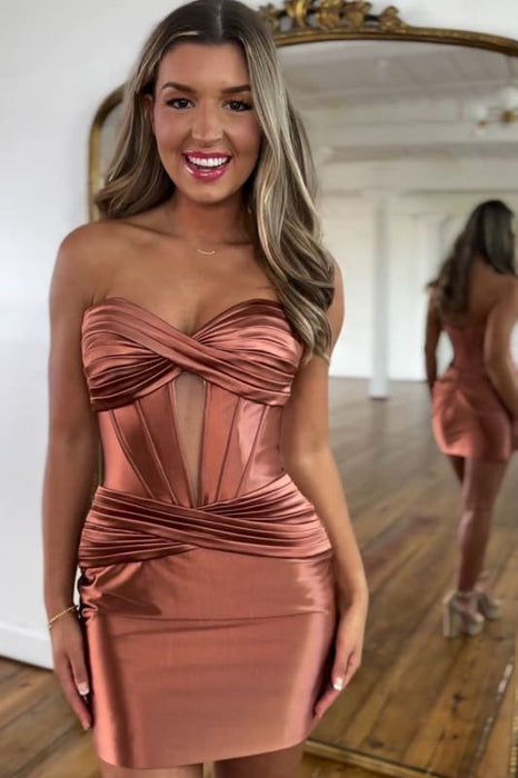 Copper Corset Keyhole Tight Short Homecoming Dress with Ruffles