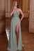 Dusty Sage Applique Prom Dress Aline Spaghetti Straps with Split