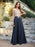 Appliques Cheap Long Prom Dresses Dusty Rose Evening Party Gown - Dark Navy / US 2 - Prom Dresses