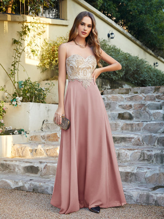 Appliques Cheap Long Prom Dresses Dusty Rose Evening Party Gown - Dusty Rose / US 2 - Prom Dresses