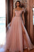Asymmetric Aline Evening Dress Tulle Front Split Prom Dress Long with Beadings