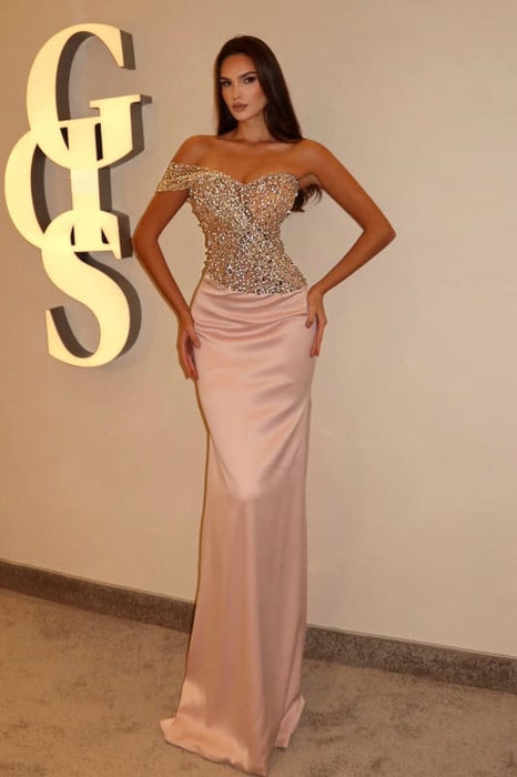 Asymmetric Sweetheart Sequins Satin Mermaid Prom Dress Long