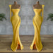 Asymmetrical Prom Dress With Beads in Yellow