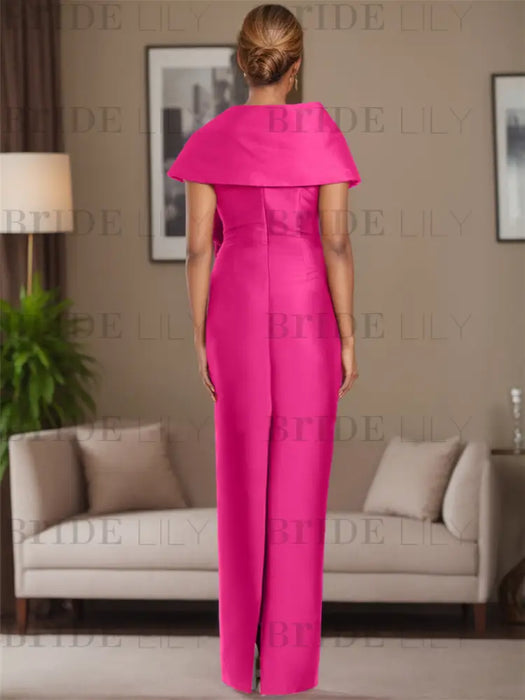 Satin Floor-Length Sleeveless Asymmetrical Bow(s) Mother of the Bride Sheath/Column Dress