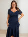 Asymmetrical V-Neck Short Sleeve Sheath Dress for Plus Size Mother of the Bride with Sequins