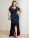Asymmetrical V-Neck Short Sleeve Sheath Dress for Plus Size Mother of the Bride with Sequins