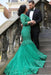 Attractive Amazing Modest Green Mermaid V-neck Tulle Applique 3/4 Sleeves Long Plus Size Prom Dresses - Prom Dresses