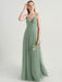 Avocado Green Evening Dress Sleeveless A-Line V-Neck Matte Satin Floor-Length Pleated Social Party Dresses