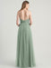 Avocado Green Evening Dress Sleeveless A-Line V-Neck Matte Satin Floor-Length Pleated Social Party Dresses