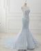 Awesome Fascinating Modest Baby Blue Sweep Train Lace Mermaid Evening Dresses Formal Dress With Applique - Prom Dresses
