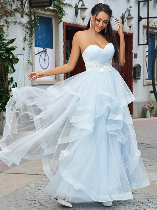 Baby Blue Long Tulle Prom Dress with Applique