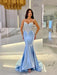 Baby Blue Mermaid Prom Dress Long Sweetheart Sleeveless with Beads