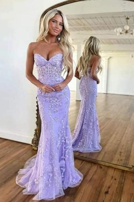 Baby Blue Prom Dress Ball Gown Sweetheart Mermaid Party Dress with Appliques - Prom Dresses