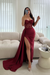 Burgundy Sleeveless Prom Dress Long Lace Beaded Split Satin Evening Dress