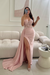 Blush Pink Sleeveless Prom Dress Long Lace Beaded Split Satin Evening Dress