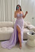 Lavender Sleeveless Prom Dress Long Lace Beaded Split Satin Evening Dress