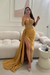 Gold Sleeveless Prom Dress Long Lace Beaded Split Satin Evening Dress