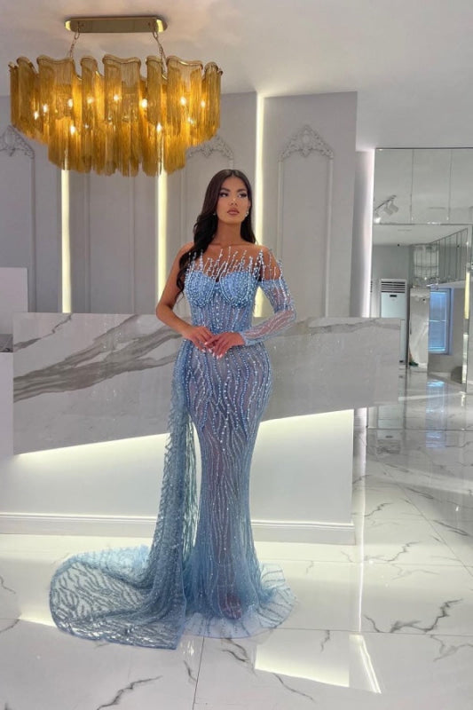 Gorgeous Baby Blue Strapless Mermaid Prom Dress with Long Overskirt main image 0