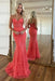 Watermelon Sweetheart Lace Mermaid Prom Dress Backless